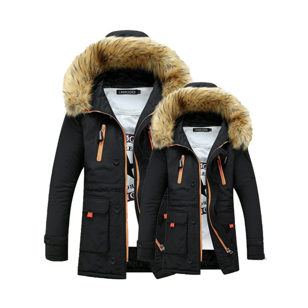 New Winter Warm Fur Lined Hooded Slim Casual Men Boys Padded Jacket Coat Outwear